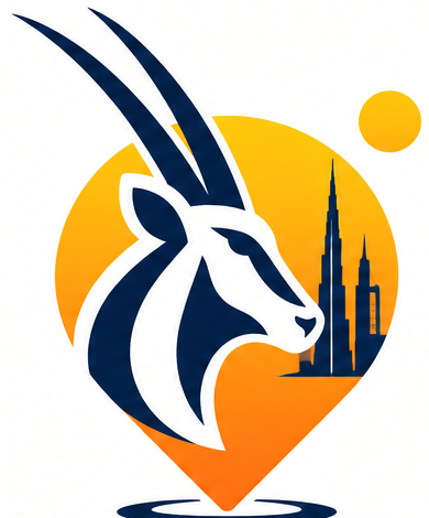 OryxSpot logo: an oryx head in a map pin beside the Dubai skyline